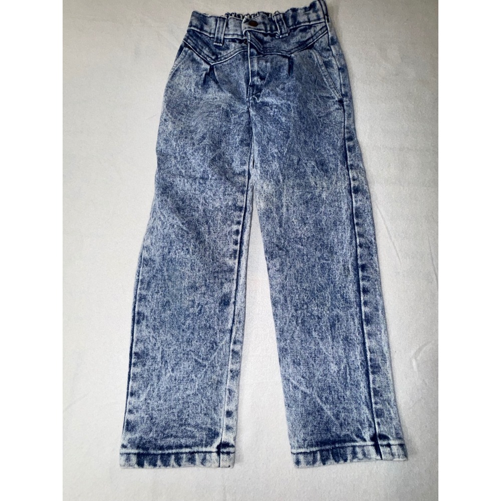 Acid Wash Jeans Girls Size 6 Blue  Pleated High Waist